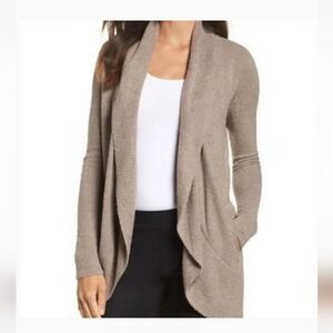 Barefoot Dreams Open-Front Cardigan Women’s M CozyChic Lite Taupe Pockets Casual
